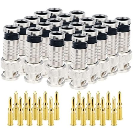 20 st BNC-kompressionskontakt 75 Ohm-koppling med kopparstift för RG58-59 crimpad videokontaktförlängning koaxialkabel