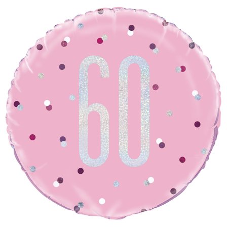 60 Års Folieballon Pink & Sølv