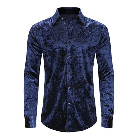 Miesten pitkähihainen samettipaita, napitettava kaulus