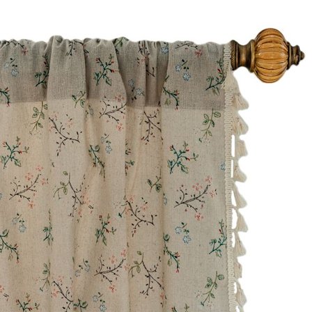 Hørgardiner til stuen, blomstrede gardiner med naturlig tekstur og halv skygge, strikkede Jacquard bomuldshørstofgardiner til