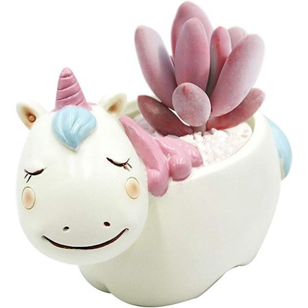 Keramiska djurformade krukor för suckulenter, söta enhörningsformade blomkrukor för inomhusbruk med dränering för örter, kaktusar, luftväxter, 
