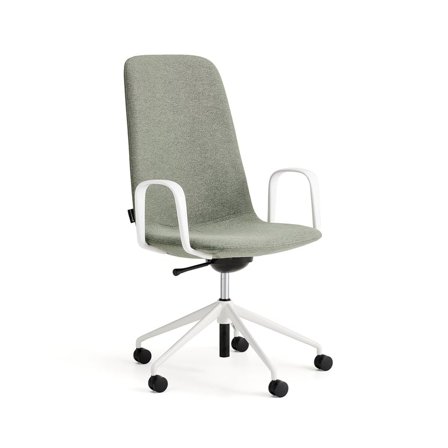 Stol LANGLEY, mellen ryg, hjulunderstel, armlæn, hvid/grøn grå