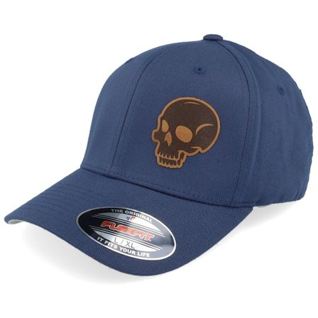 Iconic - Blå flexfit Caps - Skull Engraved Wooly Combed Navy Flexfit @ Hatstore