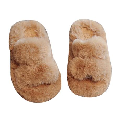 Flickor Mode Platt Hem Skor Öppen Toe Fuzzy Tofflor Sovrum