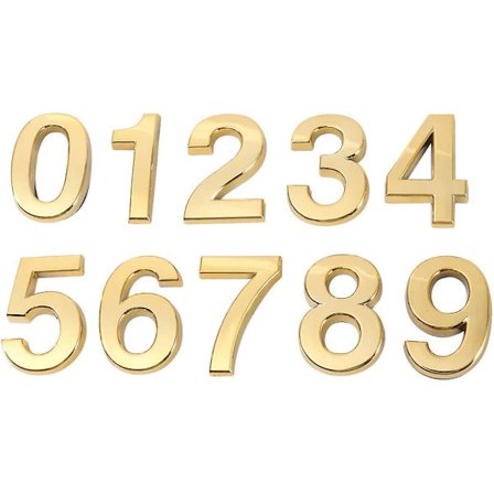 10 st självhäftande dörrdekorationer i form av husnummer, 0-9, i guld