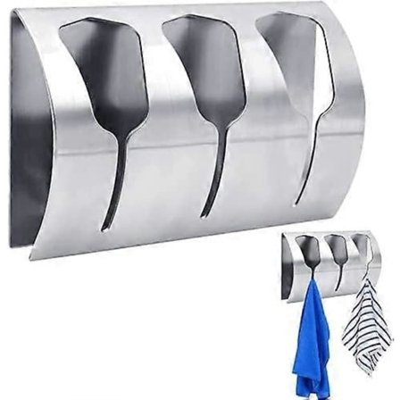Selvklæbende holder til køkkenhåndklæder, 3 kroge Rustfrit stål Vægmonteret stativ Håndklædeholder Ingen boring Håndklædetørrer til badeværelse