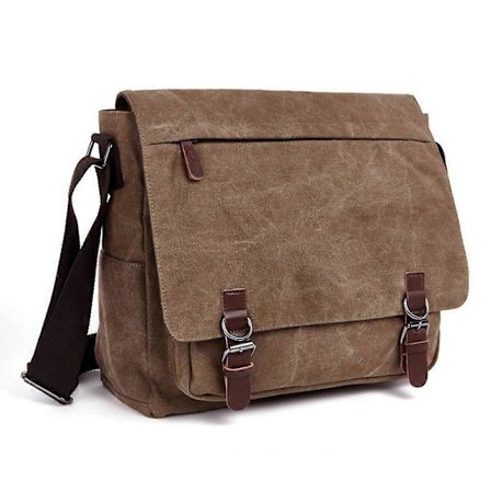 Laptop Messenger Väskor, Herr Axelväska, 16 Tum Vintage Canvas Väska för Skola och Arbete, Flera Fickor, brun