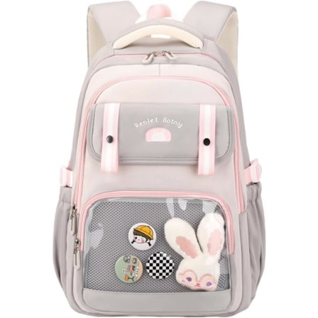 Kawaii Skoletaske til Teenagepiger, Sød Rygsæk med Flere Rum og Tilbehør til Skolen_TF_TF