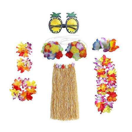 8-pak Hula-nederdel kostume-tilbehørssæt til Hawaii Luau-fest