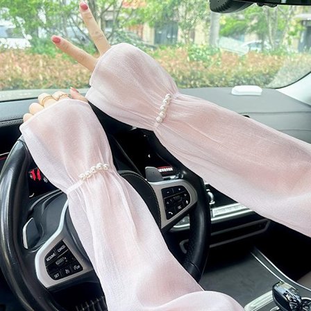 Mesh Körning Solskydd Pärl Ärmskydd Chiffong Tunn Sommar Andningsbar Solskydd UV-Resistent Andningsbar Arm Ärm