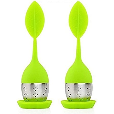100% Livsmedelsgodkänd Silikon Teinfuser BPA-fri Rostfri Te Filter Bladformad Tesil Grönt Te Infuser (15*4cm)