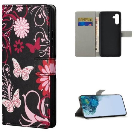 Lompakkokotelo Samsung Galaxy A14 - Musta perhosilla