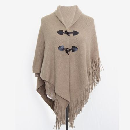 Casual Ponchoscarf För Kvinnor Med Hornknappar V-hals Och V-fåll