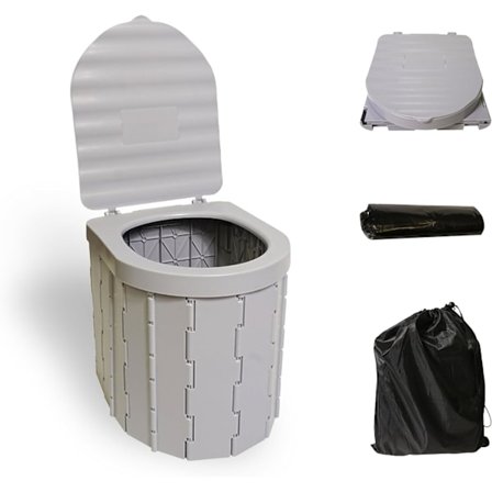 Transportabelt toilet til voksne, ekstra store campingtoiletter transportable med låg, sammenklappeligt udendørs toilet