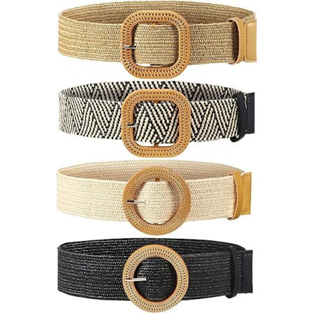 4-pakks stråvevd belte elastisk stretch rotting midje belte kvinner S
