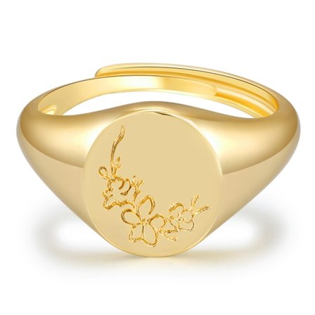 Handgjord blomst signet ring - 18K guldring - minimalistisk