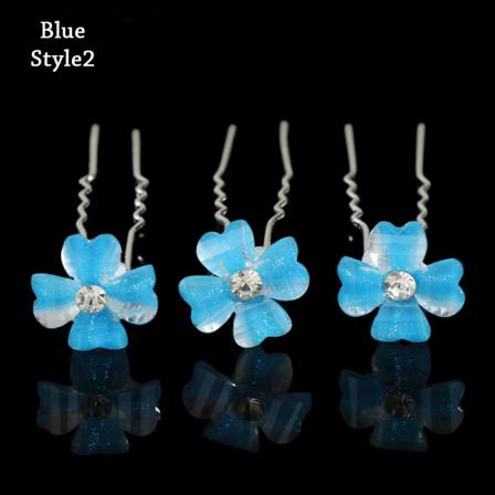 10 St Blomma Hårnålssticka Brud Hårnål Blå Stil2