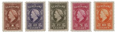 Suriname - Koningin Wilhelmina 1945 (nr.239-243, postfrisk)