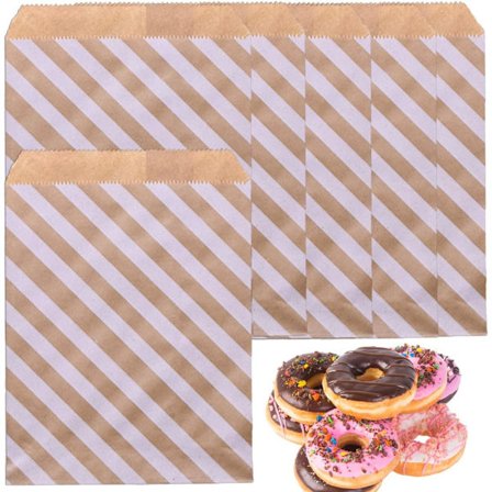 Ränder - 100 bruna kraftpapperspåsar med botten, godispåsar, DIY-kraftpapperspåsar, kraftpåsar, presentpåsar i papper för kakor, bröd, smörgåsar, 