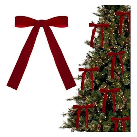 12 Vinröda Julgransrosetter i Sammet för Dekoration{REN}