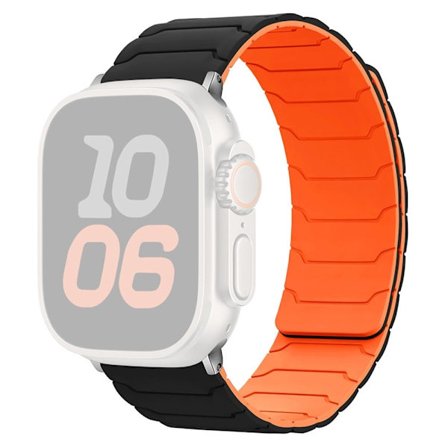 Silikonrem Apple Watch Series 10 46 mm magnetisk bånd - Svart + Oransje