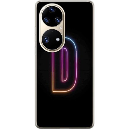 Kompatibel Mobilcover til Huawei Huawei P50 Pro Minimalistisk neonbogstav D i farveskiftende lys mod sort baggrund i moderne digital design
