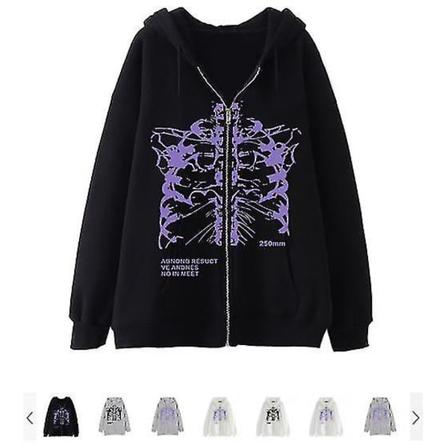 Mörk dragkedja-tröja Skelett Hoodie Boned Hoodie High Street Hipster Sweatshirt Jacka grey-black 2XL
