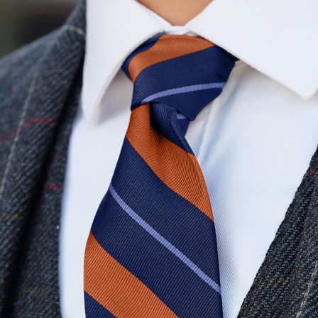 Orange & Pastel Blue Stripe Navy Silk 8cm Tie for Men - Patterned Ties