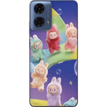 Yhteensopiva Puhelinkuori Motorola Moto G24 La.bubu sateenkaari juliste la.bubu hahmo pupu asu lelut söpö pastelli värikäs anime tyyli suunnittelu tai