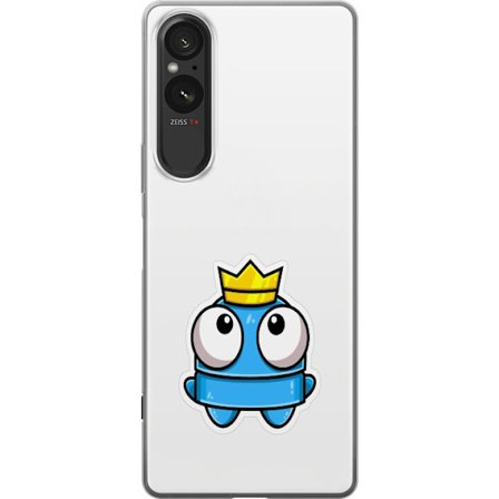 Yhteensopiva Puhelinkuori Sony Sony Xperia 5 V Sininen piirros hahmo kruunulla ja suurilla silmillä leikkisässä kuninkaallisessa tyylissä