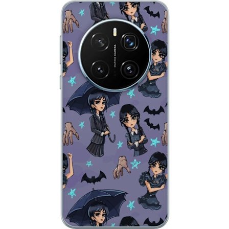 Kompatibelt Gjennomsiktig deksel til Honor Magic7 Pro Onsdag Addams plakat tegneserie lilla bakgrunn flaggermus hånd Ting gotisk søt Netflix-serie d