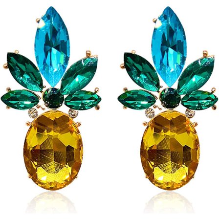 Graciösa Hypoallergeniske Ananas-Hængeøreringe Guld Glitrende Krystal Hawaii Ferie Strandfest Øreringe Søde Frugt Hængende Lange Øreringe Gave