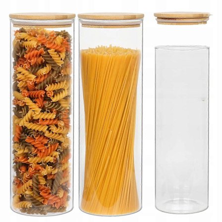 Glasbeholder til spaghetti pasta, sæt med 3, 2000 ml