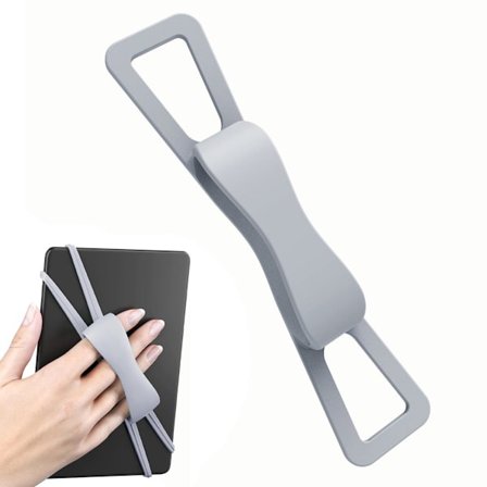 ING Anti-slip elastikbånd/silikone greb (grå) - kompatibel med 4-8 tommer e-læsere/tablets - anti-slip fingerring greb til mobiltelefoner