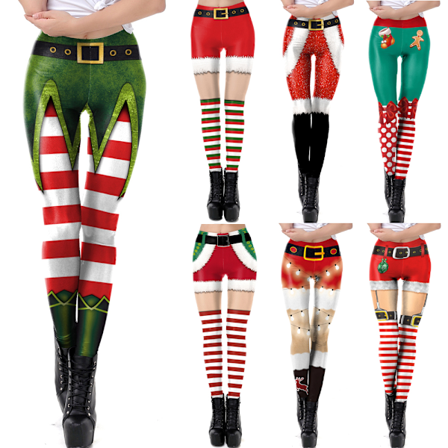 Naisten jouluinen jouluporo 3D-leggingsit housut sukkahousut C XL