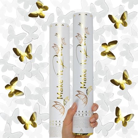 2-pak hvide konfettikanoner, sommerfuglformede festskydere til bryllupper, polterabender, fødselsdage, køn afsløringer, nytår