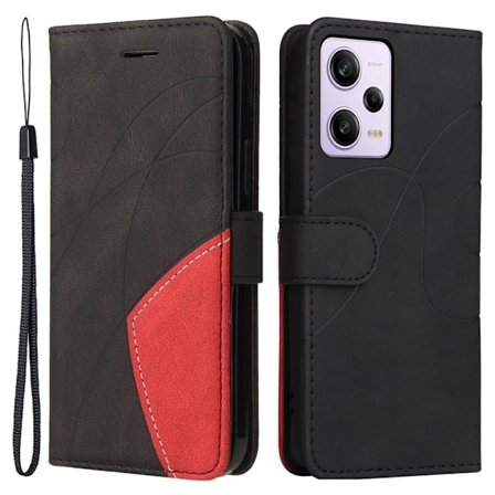 Teksturoitu nahkakotelo hihnalla Xiaomi Poco X5 Pro / Xiaomi Redmi Note 12 Pro / Xiaomi Redmi Note 12 Pro Speed - Musta