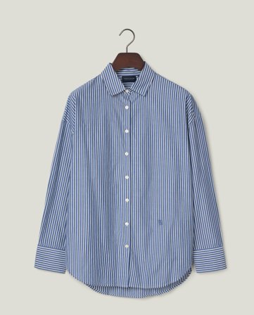 Lexington Casual Lyocell-Mischung Gestreiftes Hemd, Blau/Weiß