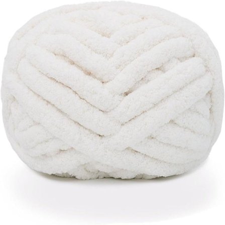 2 stk Chunky Knit Chenille Garn til Håndstrikk Tepper, Super Myk Stor Jumbo Filt Garn (Hvit)