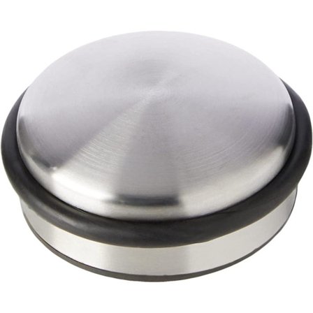 Dörrstopp i kraftig utförande med stötfångare i gummi, dörrstopp i satin nickel, 10 cm