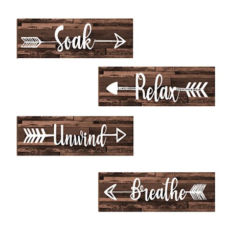 4 kpl kylpyhuoneen seinäkoristetta Soak Relax Breathe Farmhouse puinen