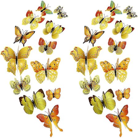 Avtakbar 3D sommerfugl veggdekorasjon (dobbelt lag - (gul)