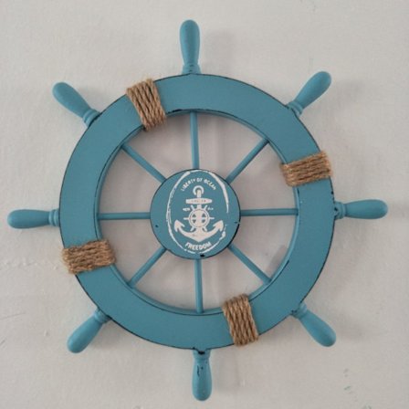 Nautisk veggdekorasjon i tre med skipshjul, tre, lys