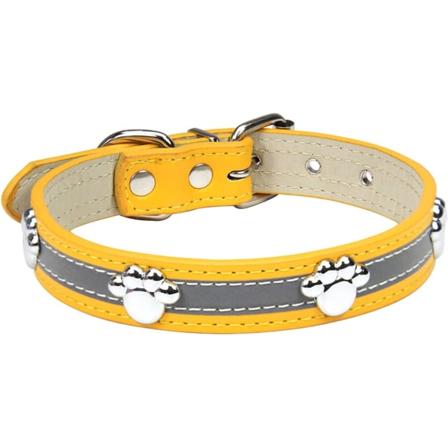 Reflekterande hundhalsband med söta tassnitar, justerbart mjukt PU-läderhalsband för små, medelstora och stora hundar och katter (M)