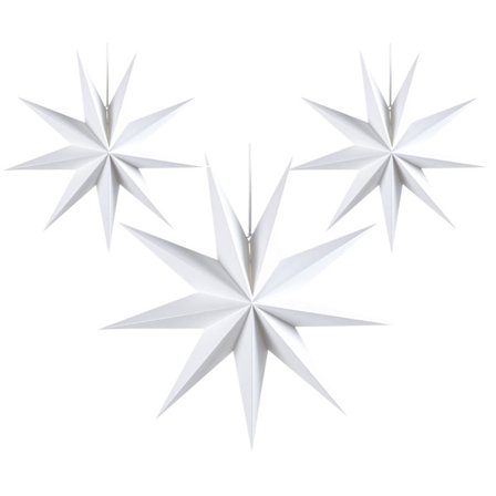 30 cm 3 kpl Taitettuja paperitähtiä 3D-riippuvia paperitähtiä häihin, syntymäpäiväjuhliin, kotiin, iltajuhliin (valkoinen)