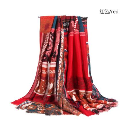 Dam Scarf Sjal 2022 Höst och Vinter Utskrift Sömmar Casual Warm Red