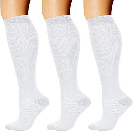 Kompresjonsstrømper for kvinner og menn Sirkulasjon (3 par hvite Small-Medium) 15-20 mmHg - Beste støtte for løping og sykling