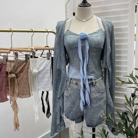 Topp Cardigan Set Camisole BLÅ
