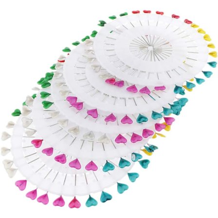 Förpackning med 150 glasnålar i ask för sömmerska (flerfärgad) - Hjärta