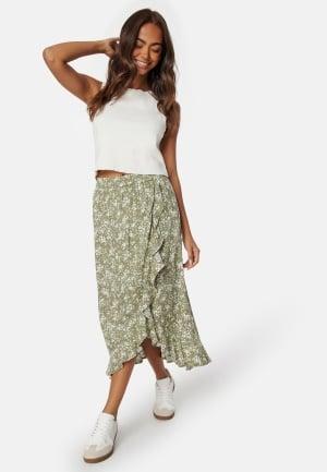 Happy Holly Emma skirt 52/54 Khaki green / Patterned Midi nederdele Dam
